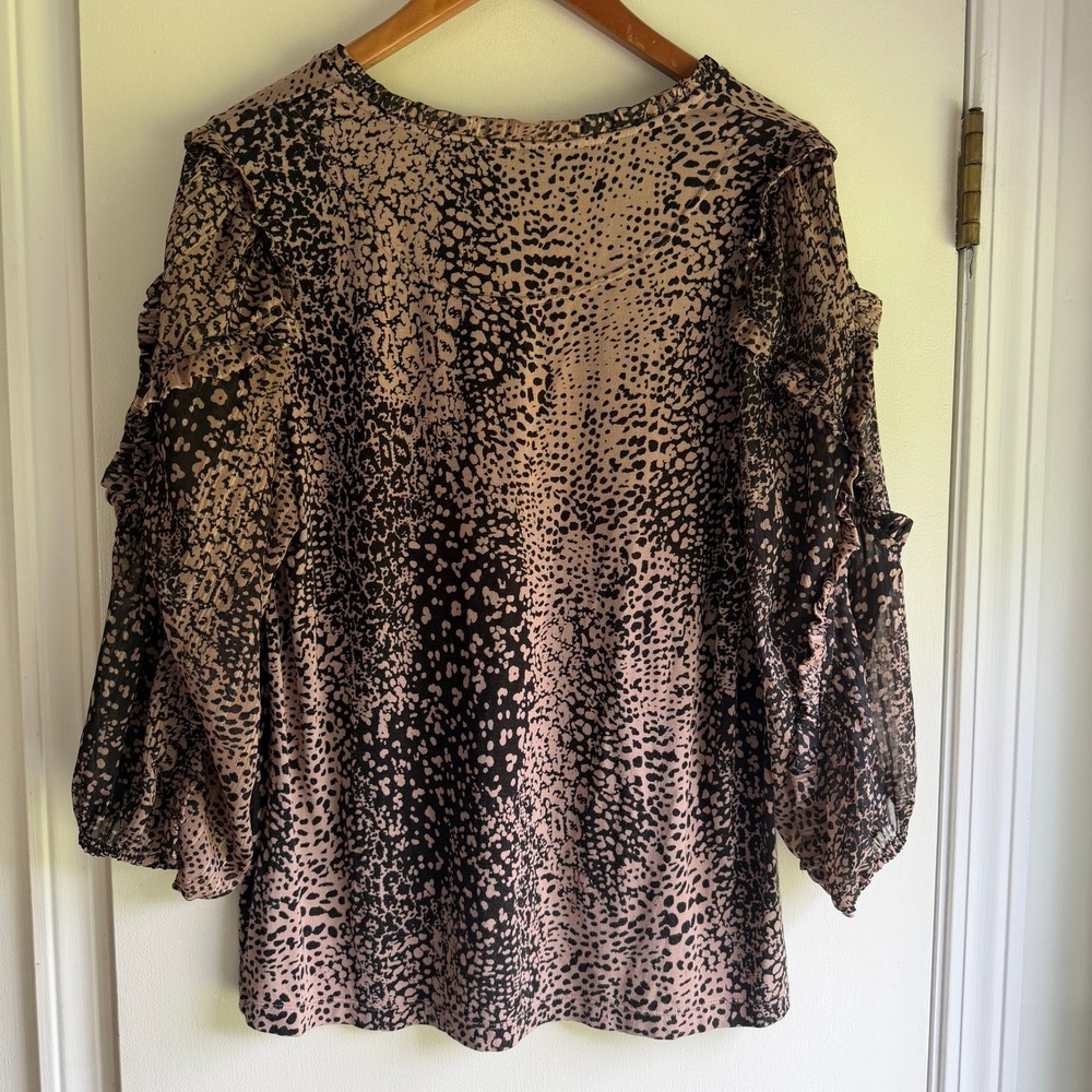 Maeve Anthropologie Animal Print Ruffle Balloon Sleeve Blouse Mauve Black Medium - Picture 7 of 9